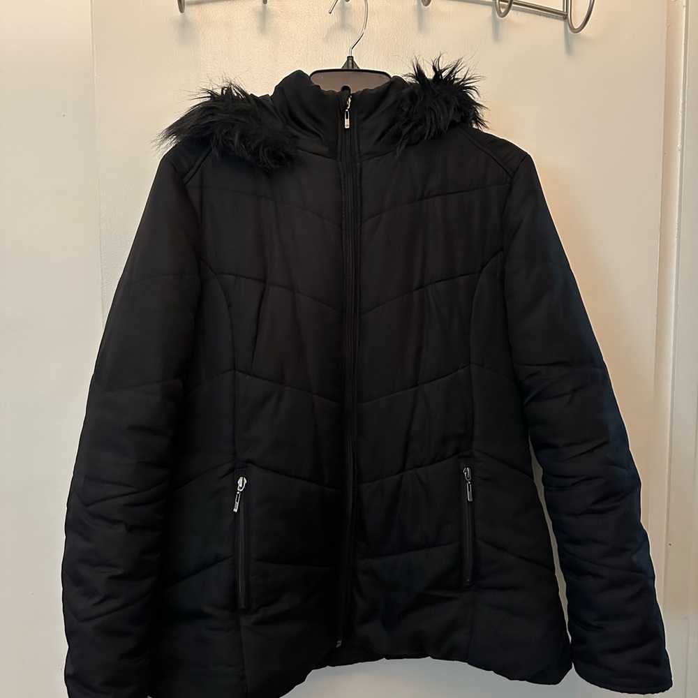 Faux-Fur Hooded Black Puffer Jacket